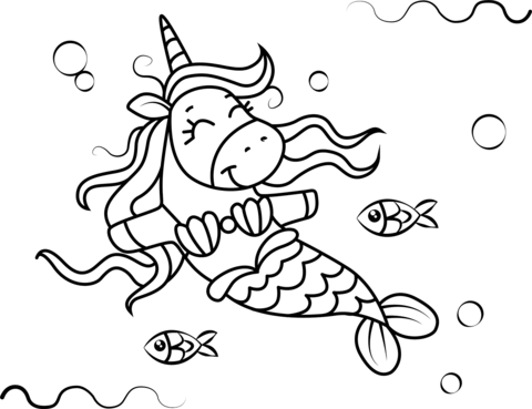 Unicorn Mermaid  Coloring Page